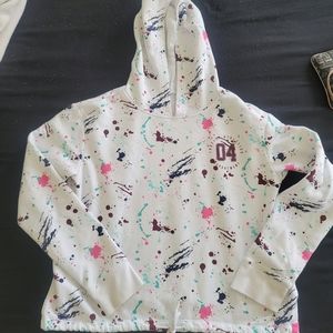 Justice White Paint Splatter Drawstring Hem Hoodie